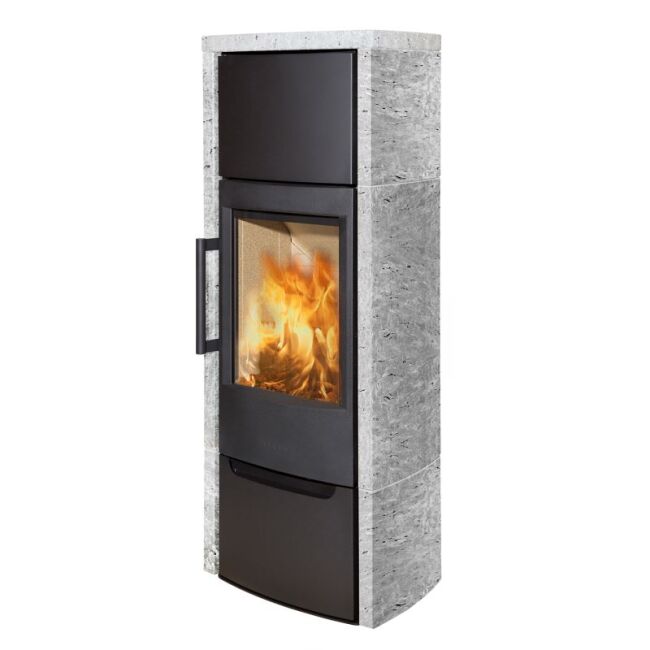 Wiking Ofen Miro 6 mit Natursteinverkleidung mit Holzfachtür, optional Wärmespeicher