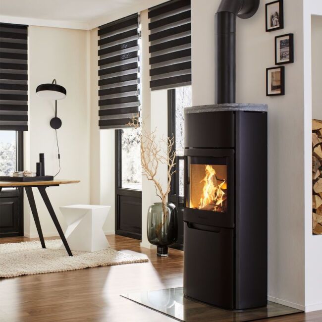Wiking Ofen Pala 6 Stahl schwarz mit Natursteintopplatte