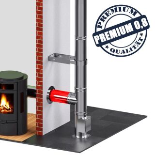 Edelstahlschornstein 0,8mm Premium Längenelement 500 mm m. integr. Wandfutter kürzbar