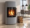 Drooff Kaminofen Catania 6 kw StilBeton basalt mit Metall-Griff mit Birkenrinde & fire+ Abbrandsteuerung