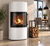 Drooff Kaminofen Catania 6 kw StilBeton cream mit Metall-Griff mit Birkenrinde & fire+ Abbrandsteuerung