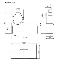 Nordpeis Kaminofen Me Bank Kamin rechts mit Seitenscheiben ohne Schubladenset
